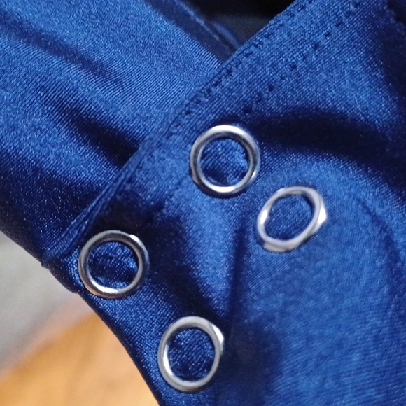 LACED ROYAL BLUE FRILLY AND FLIRTY SOPHISTICATED HALF SLEEVED DRESS - Picture 8 of 10